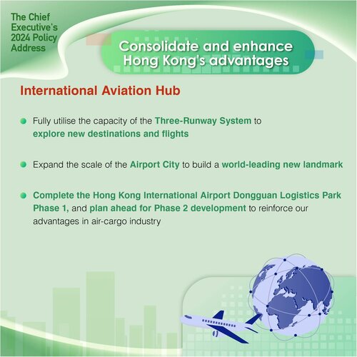 BREAKING: The #policyaddress2024 sets out plans to take #HongKong’s reputation as an international aviation hub to greater heights, by fully utilising the capacity of the Three-Runway System to explore new destinations and flights, and expanding the scale of the Airport City.… https://t.co/eL2EF4Lrpe https://t.co/ObtQnWdmZX